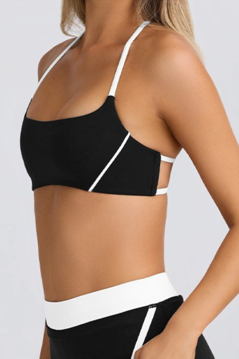 Contrast Halter T-Back Cutout Square Neck Sports Bra