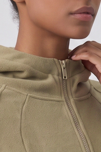 Women's Winter Fleece Zip Up Finger Cuffs Hooded Jacket