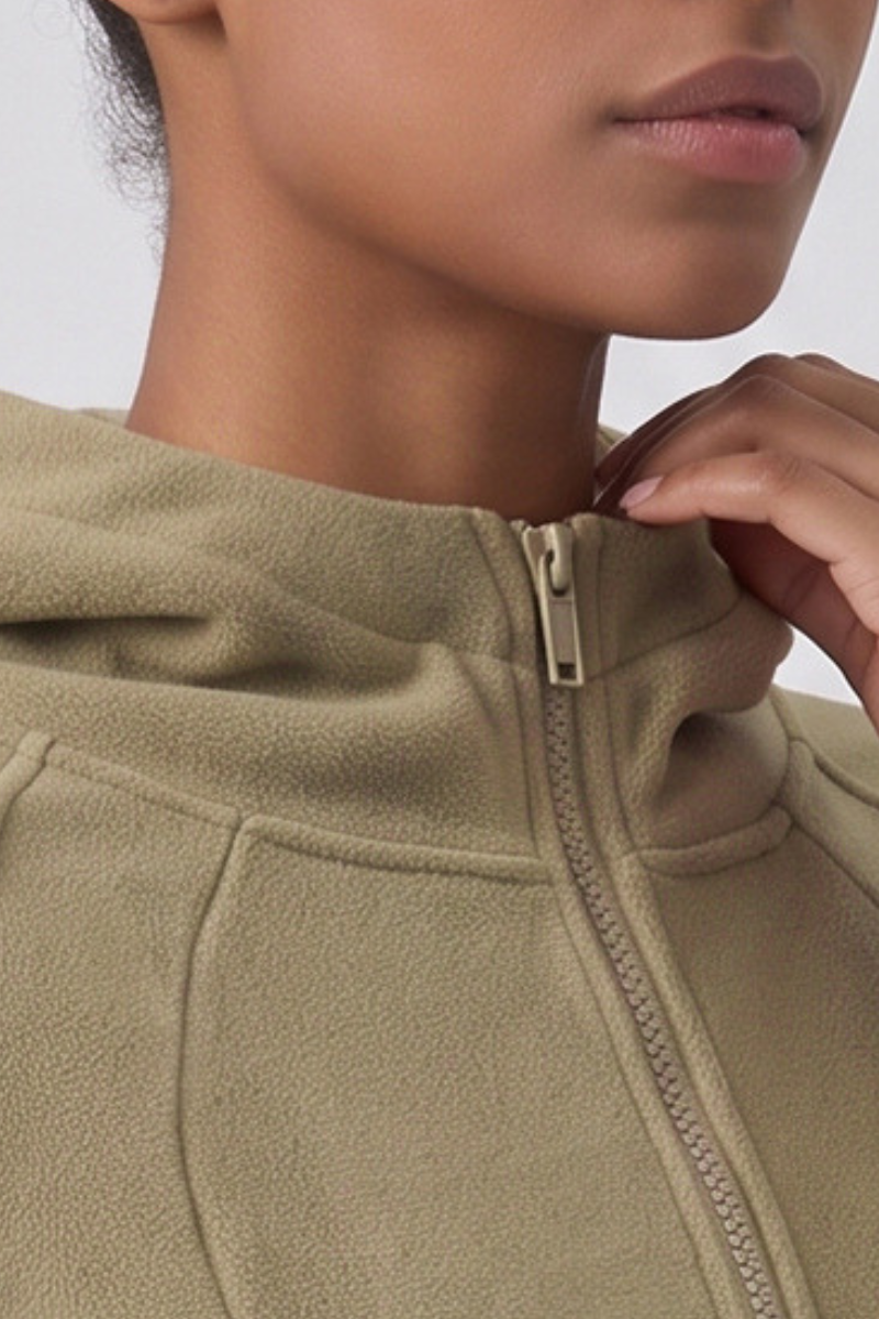 Women's Winter Fleece Zip Up Finger Cuffs Hooded Jacket