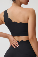 Women's One Shoulder Padded Scalloped Sports Bra
