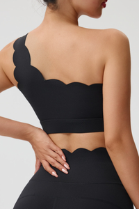 Women's One Shoulder Padded Scalloped Sports Bra