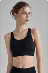 Women's U-Neck Asymmetric Cross-Back Solid Sports Yoga Bra
