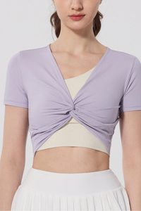 Women Twist Front V-Neck Cropped T-shirt( Bra Not Included)