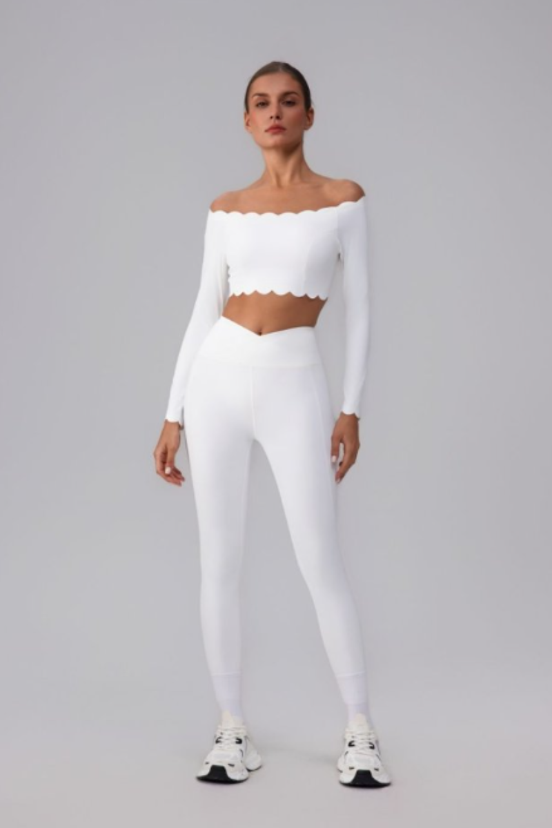 Women's Scalloped Off-Shoulder Long Sleeve Top& Leggings Set