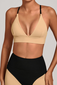 Women's Athletic V-Neck Triangle Cup Color Block Bra