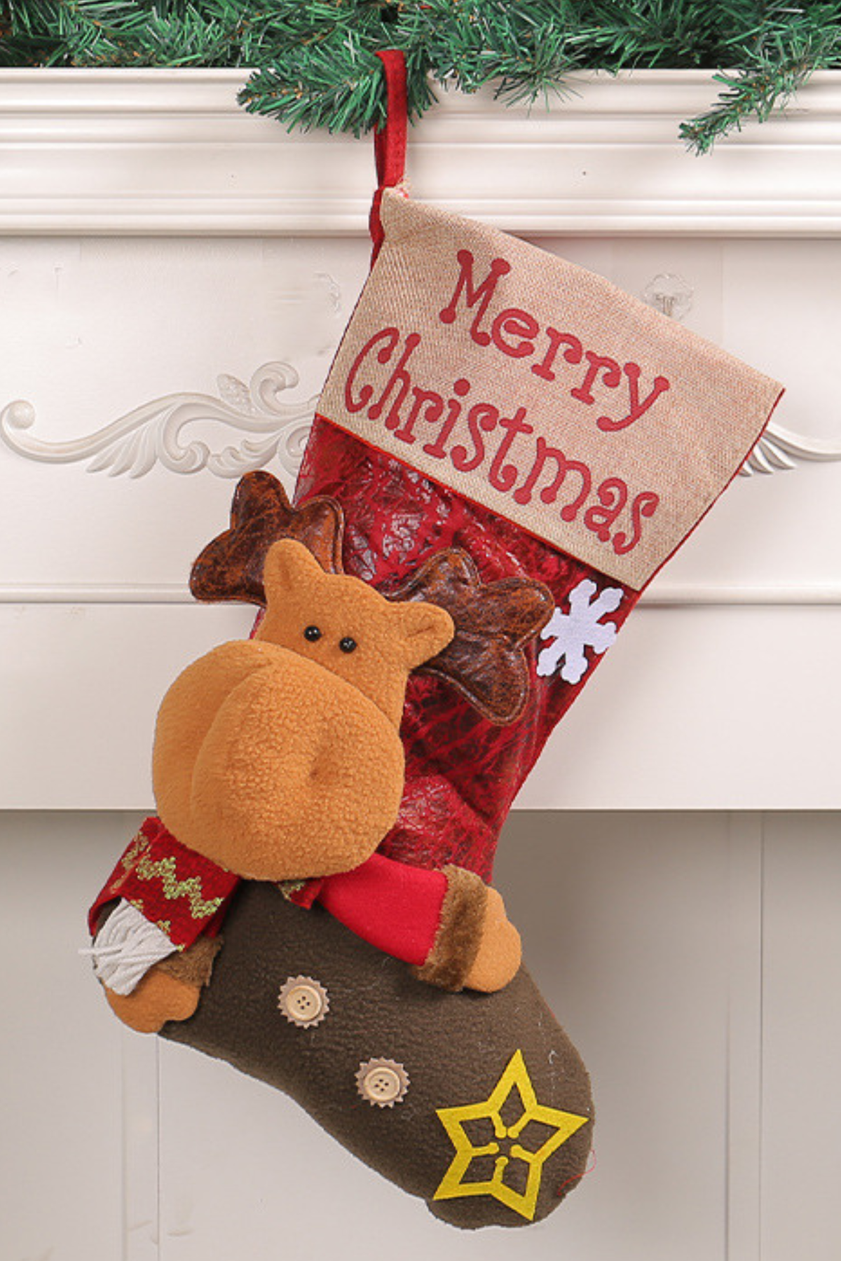 Christmas Decorations Large Sock With Reindeer Doll