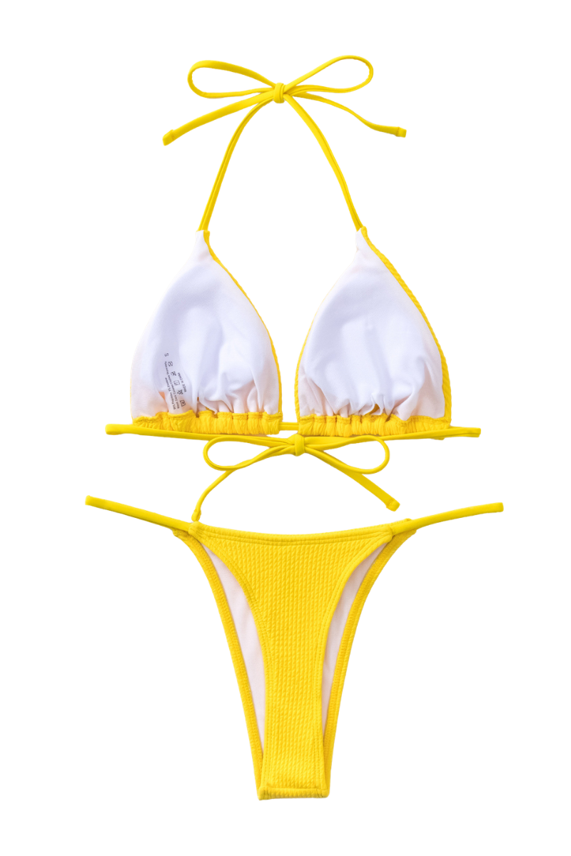 Women's Ribbed Halterneck Triangle Cup Bikini Set