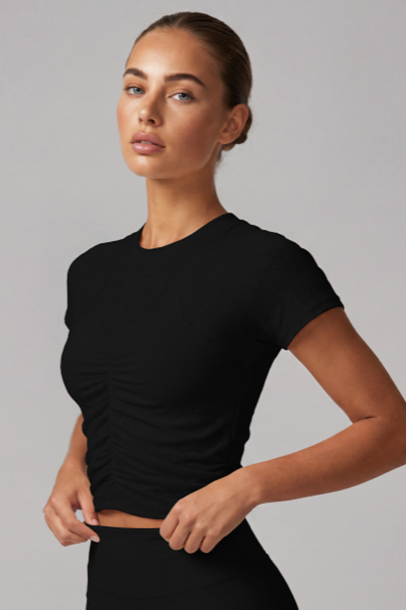 Women’s Summer Pleated Cropped Slim Fit Sport T-shirt