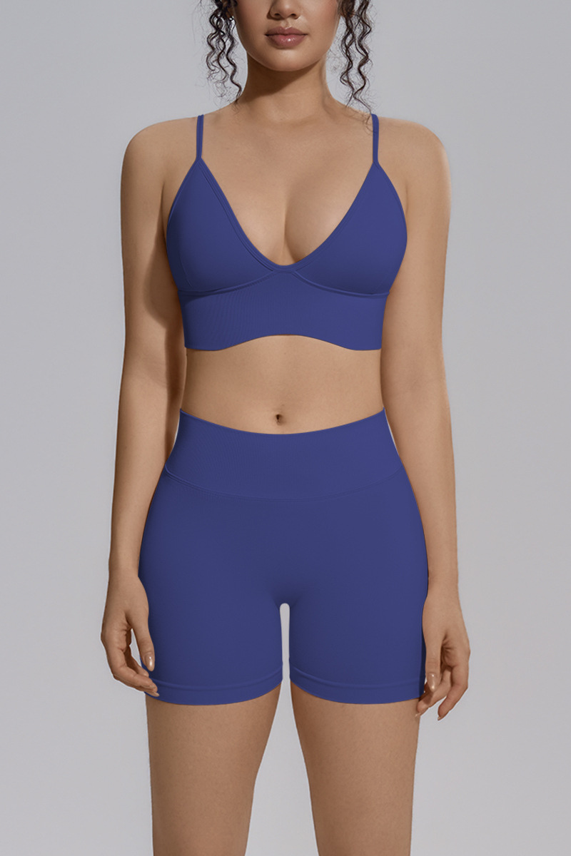Women's Seamless Triangle Cup Bra And Yoga Shorts Set