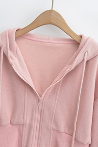 Women's Spliced Hooded Zip Up Cropped Cardigan Sweatshirt