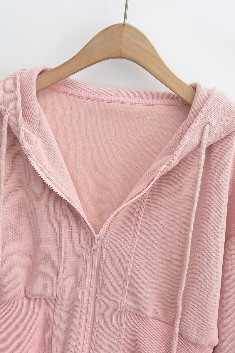 Women's Spliced Hooded Zip Up Cropped Cardigan Sweatshirt