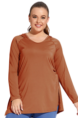 Plus Size Women's Side Pleated Long Sleeve Hooded Cover Up