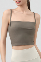 Women's Fake Two Piece Square Neck Cropped Sports Cami