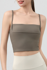 Women's Fake Two Piece Square Neck Cropped Sports Cami