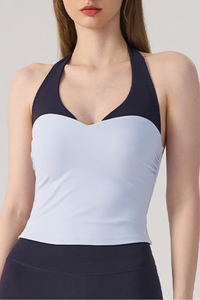Women's Athletic Halterneck Color Block Cropped Tank Top