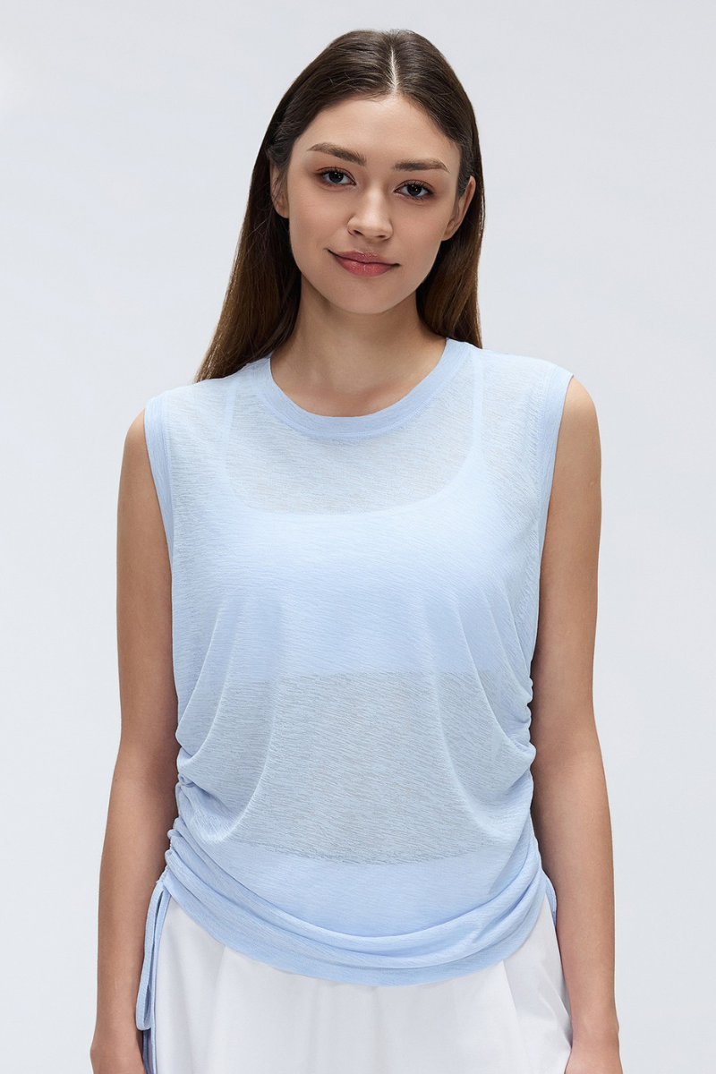Women's Summer Sheer Breathable Drawstring Sports Tank Top