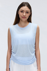 Women's Summer Sheer Breathable Drawstring Sports Tank Top