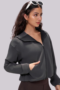 Women‘s Athletic Cropped Full Zipper Sports Jacket