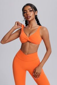 Women's Twisted Sports Bra & Cross-Waist Flare Pants Set