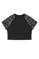 Women's Summer Cotton Camo Raglan Sleeve Cropped Tee