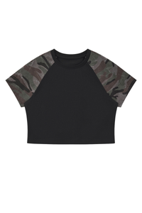 Women's Summer Cotton Camo Raglan Sleeve Cropped Tee