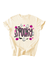 Women's Halloween Pumpkin Ghost Bat Print T‑shirt