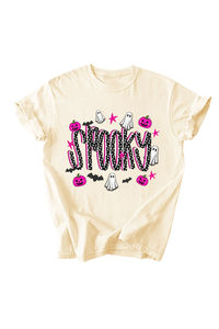 Women's Halloween Pumpkin Ghost Bat Print T‑shirt