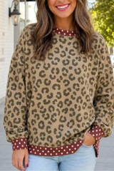 Women's Fall Leopard Polka Dot Contrast Splicing Pullover