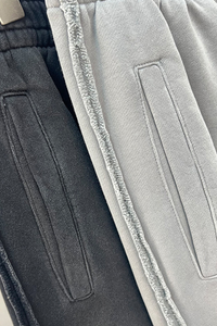 Water-washed, distressed, straight-leg casual pants