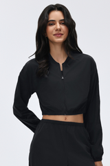 Women's Stand Collar Full Zip Long Sleeve Loose Fit Jacket