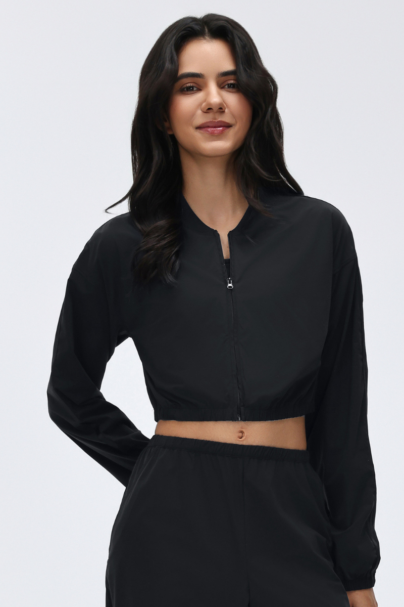 Women's Stand Collar Full Zip Long Sleeve Loose Fit Jacket