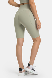 Women's V-Waist High-Waisted Biker Yoga Shorts with Pockets