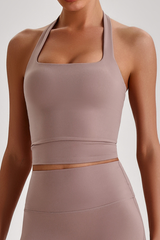 Women's Square Neck Halter Hollow Back Cropped Yoga Tank Top