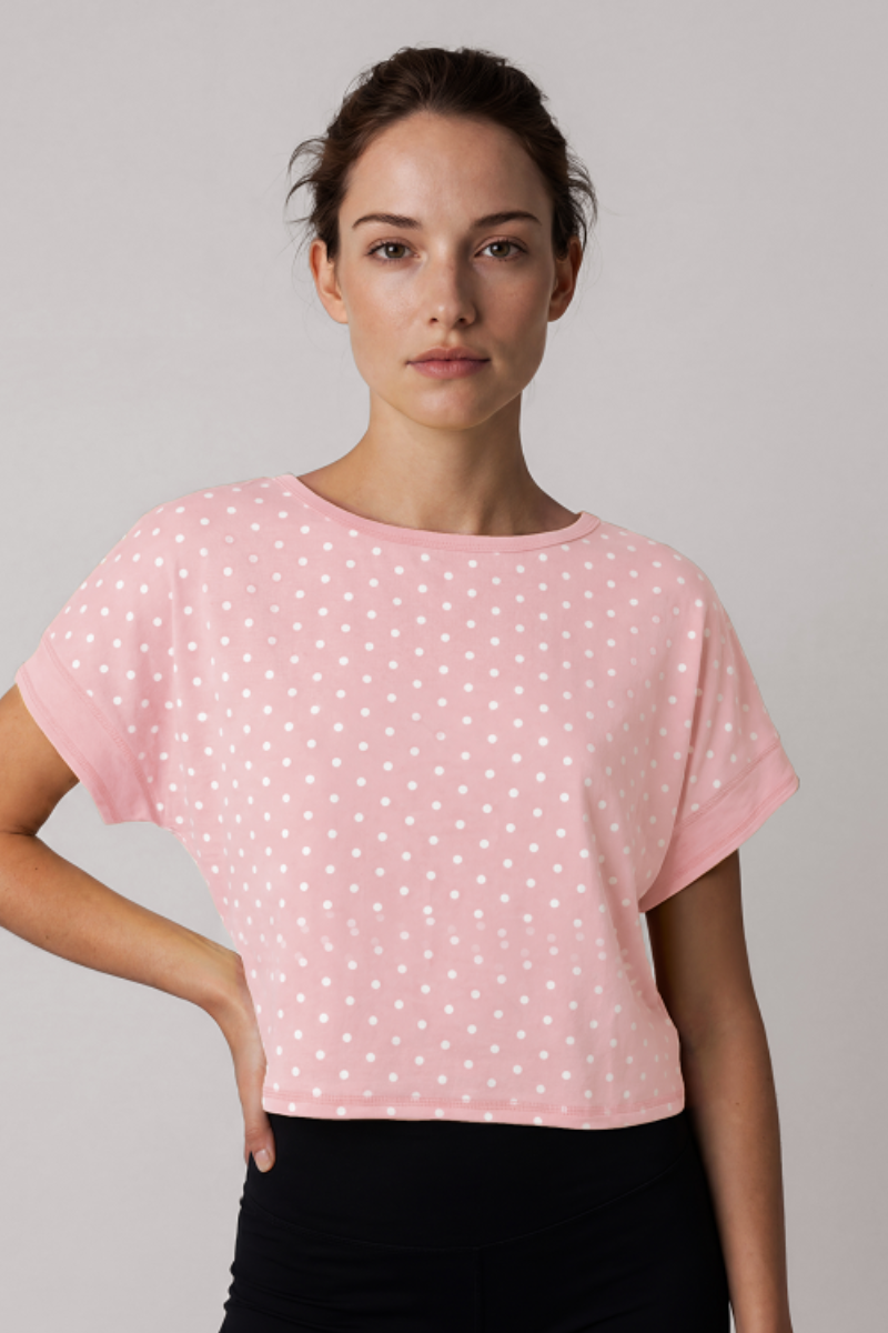 Women's Summer Polka Dot Cutout Back Cropped Sports Tee
