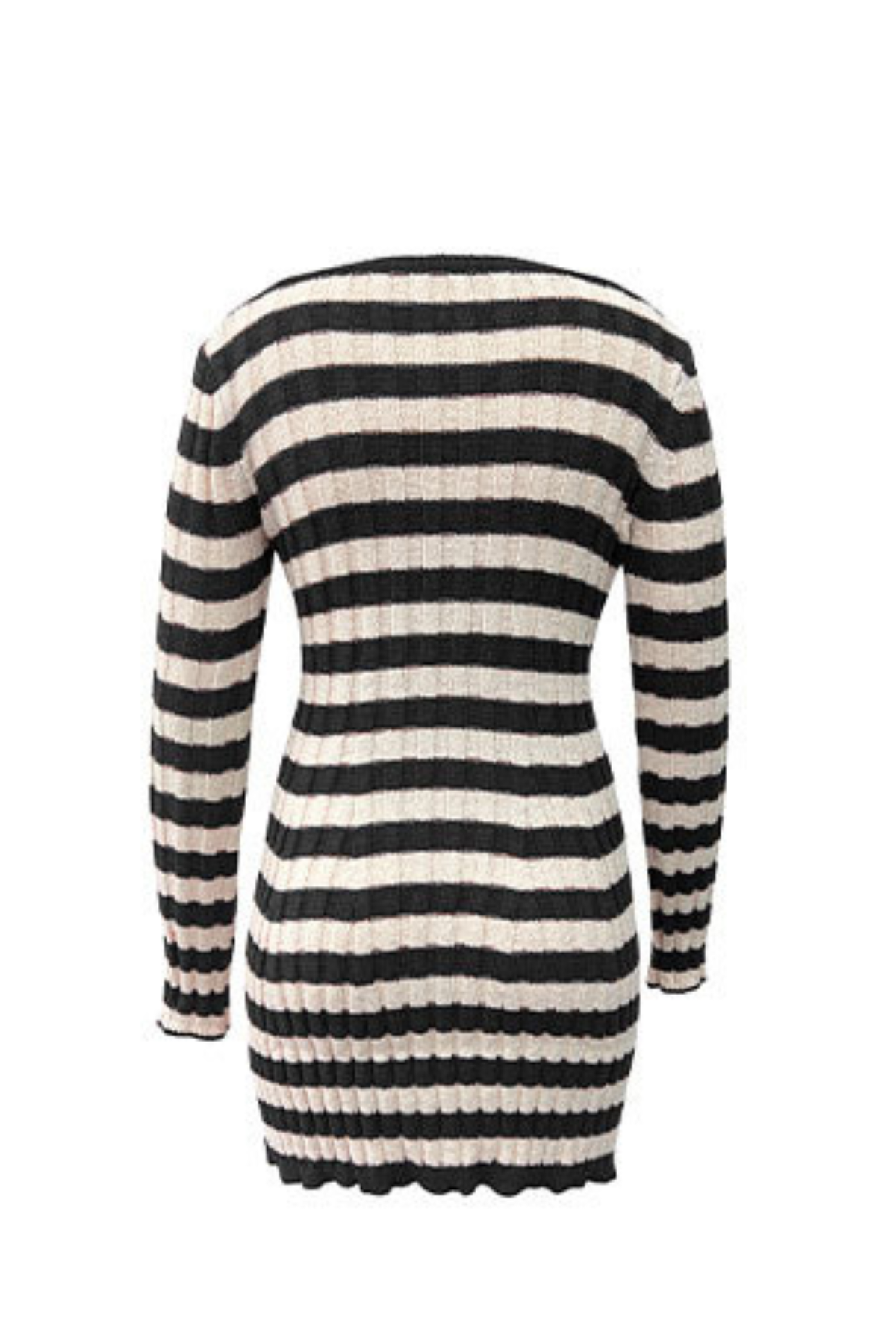 Women's Striped Ribbed Knit  Long Sleeve Bodycon Mini Dress