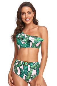 Women's One-Shoulder Flounce Belted Bikini