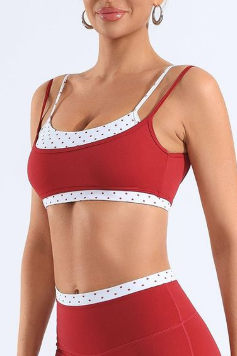 Women's Polka Dot Colorblock Two-Piece Look Thin Strap Bra
