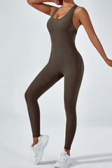 Women's  U-neck open back sportswear jumpsuit.