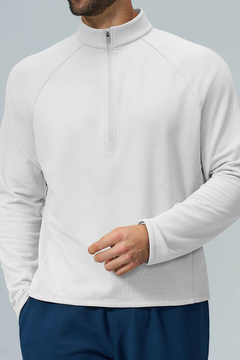 Men's Fall Half Zip Mock Neck Fleece Sports Long Sleeve Top