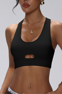 Women U-neck Cutout Widestrap Solid Sport Bra