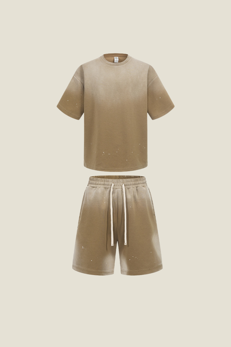 Unisex Splatter Tie-Dye Tee - Washed Vintage Streetwear Set