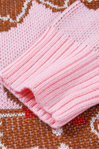 Women's Winter Christmas Pink Gingerbread Man Knit Sweater
