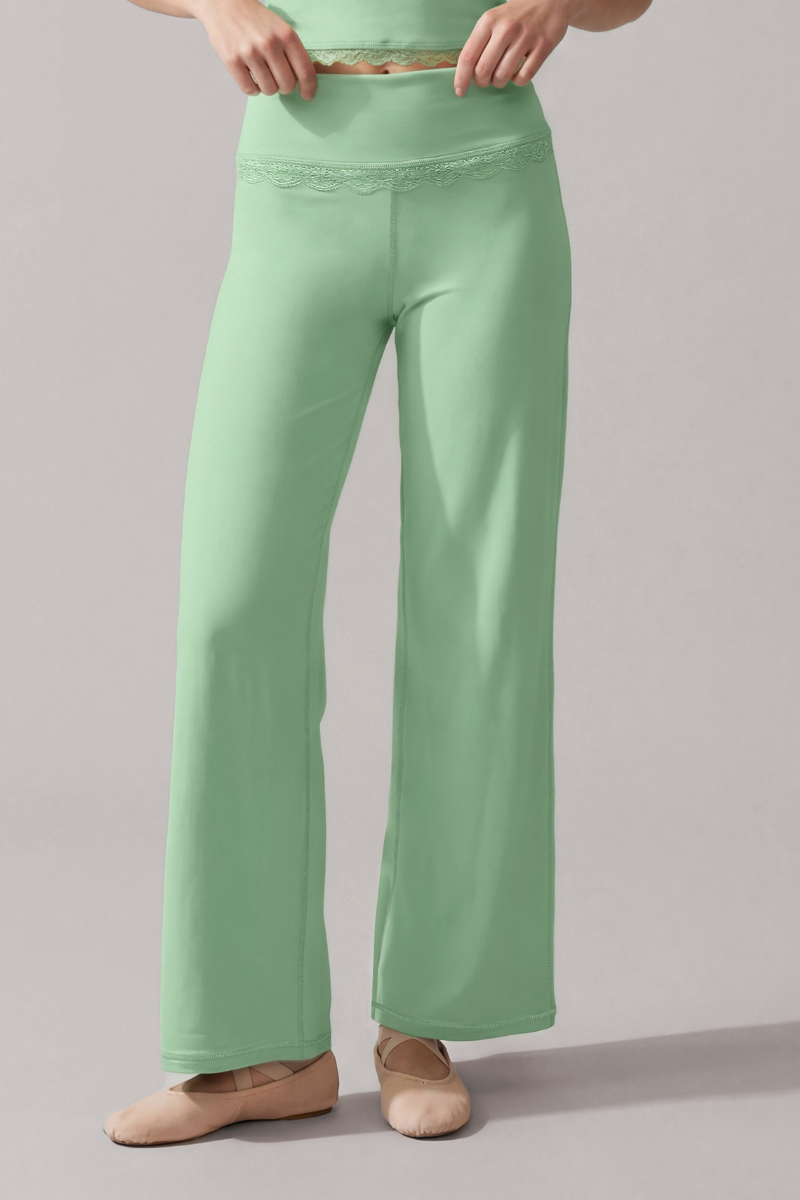 Women's Lace-Trim High-Waist Straight-Leg Yoga Pants