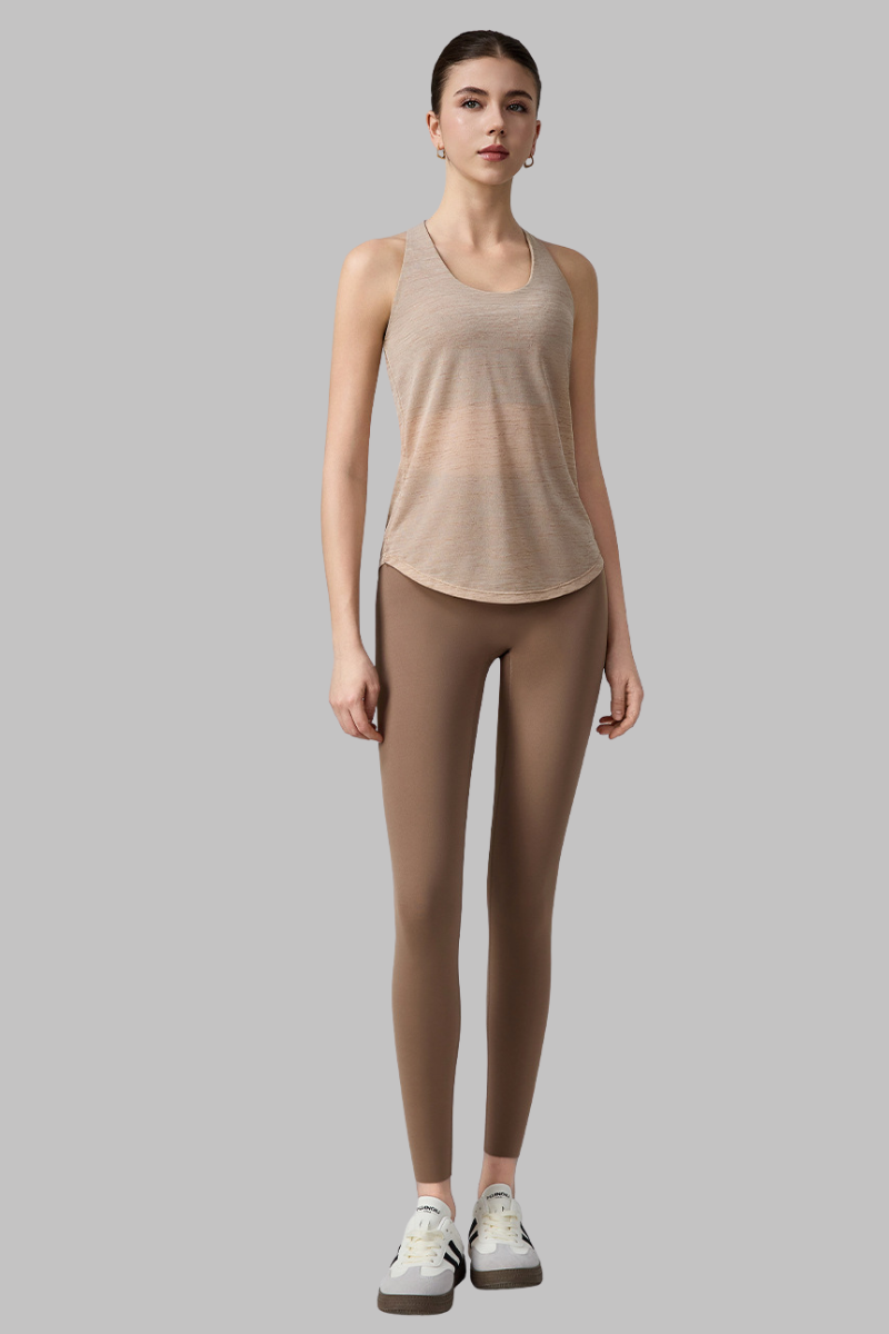 Women's Set:Faux Two-Piece Crisscross Back Tank Top+Leggings