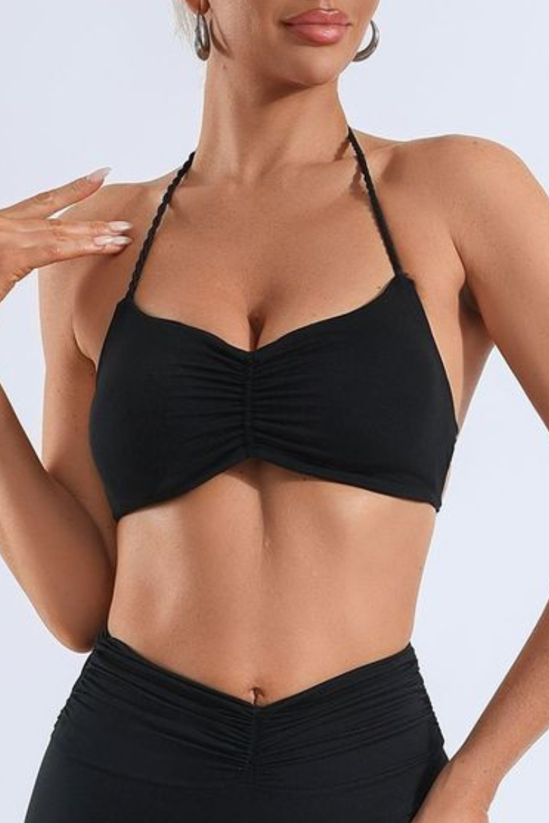 Women's Bare Feel Pleated Halterneck Backless Yoga Bra