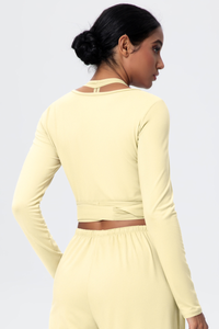 Women’s Criss-Cross Waist Straps Halterneck Long-Sleeve Top