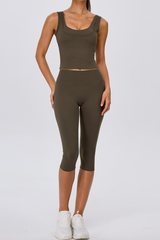 Women's Yoga Sets:Fake Two-Piece Tank Top & Capri Leggings