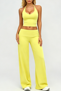 Women Halter Wide Leg Pants Yoga Two Piece Set