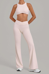Women Cutout Back Cropped Tank Top & V waist Flare Pants Set
