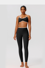 Women's Color Clash Bra Pleated Buttocks Lift Leggings Sets